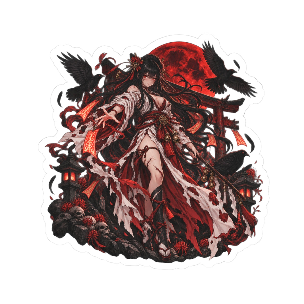 Crimson Shrine — 3 × 3 in Kiss-Cut Sticker